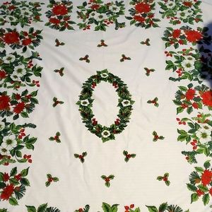 White and red poinsetta table cloth